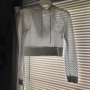 White mesh crop top hoodie.